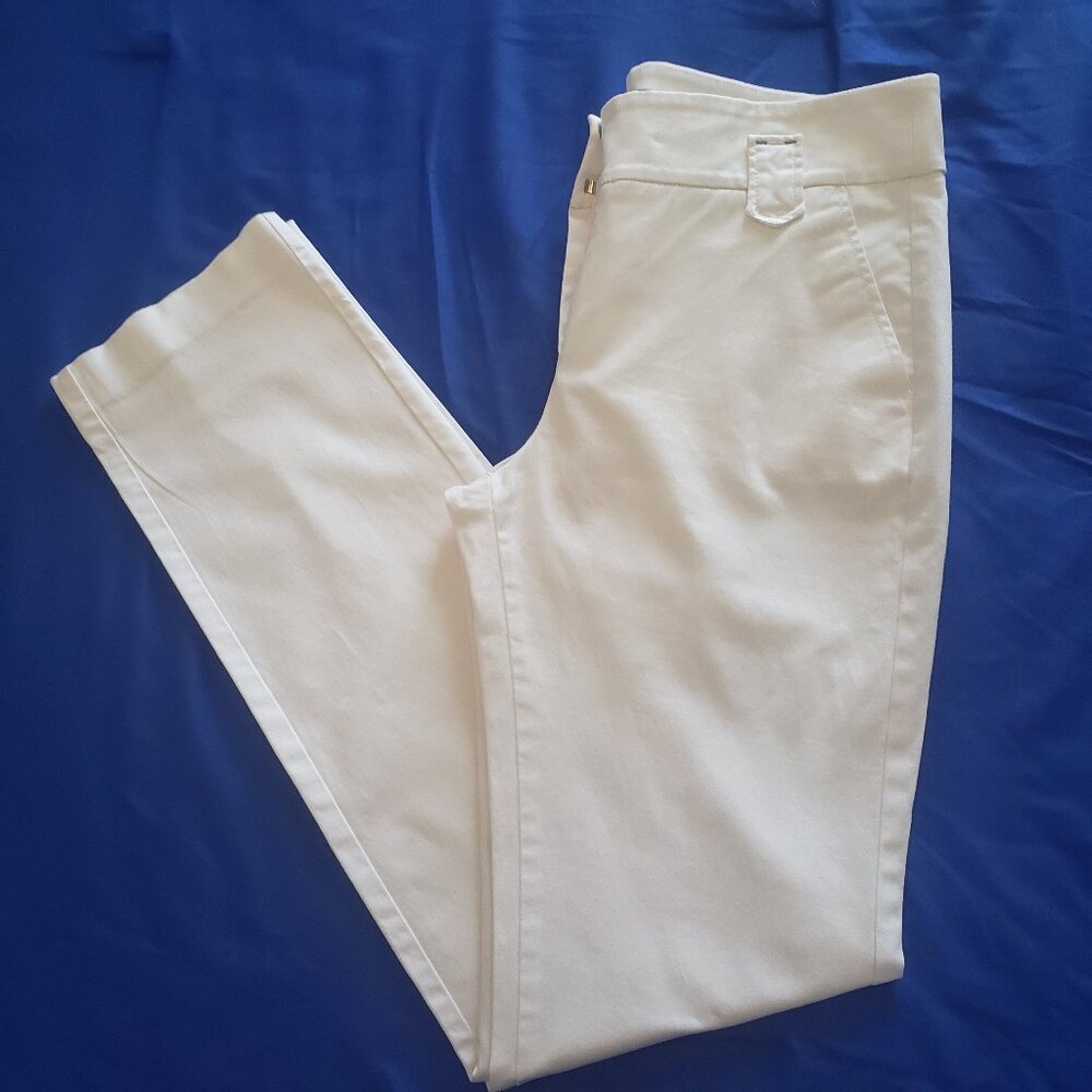 MNG by Mango Straight Leg Pants Size 8x33 White Cotton Stretch Mid Rise Stretch